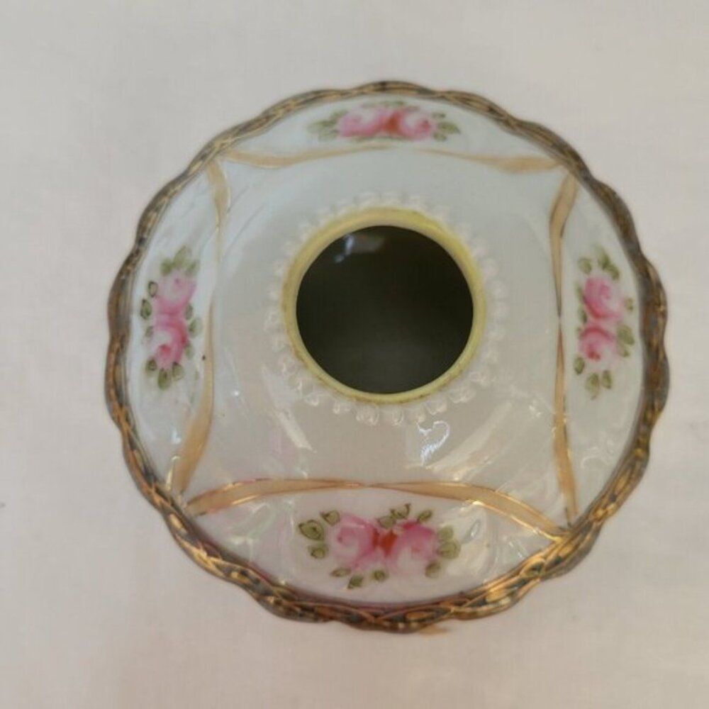 Antique Nippon Hair Receiver Painted "E E" Japan Porcelain Victorian Roses gold - Picture 2 of 8